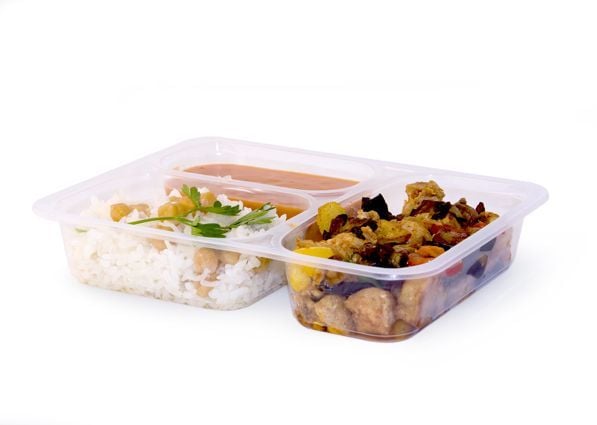 Üç Bölmeli Plastik Servis Yemek Kabı 50 Adet.